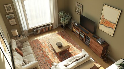 Obraz premium Sunlit Living Room Interior with Modern Furniture and Artwork