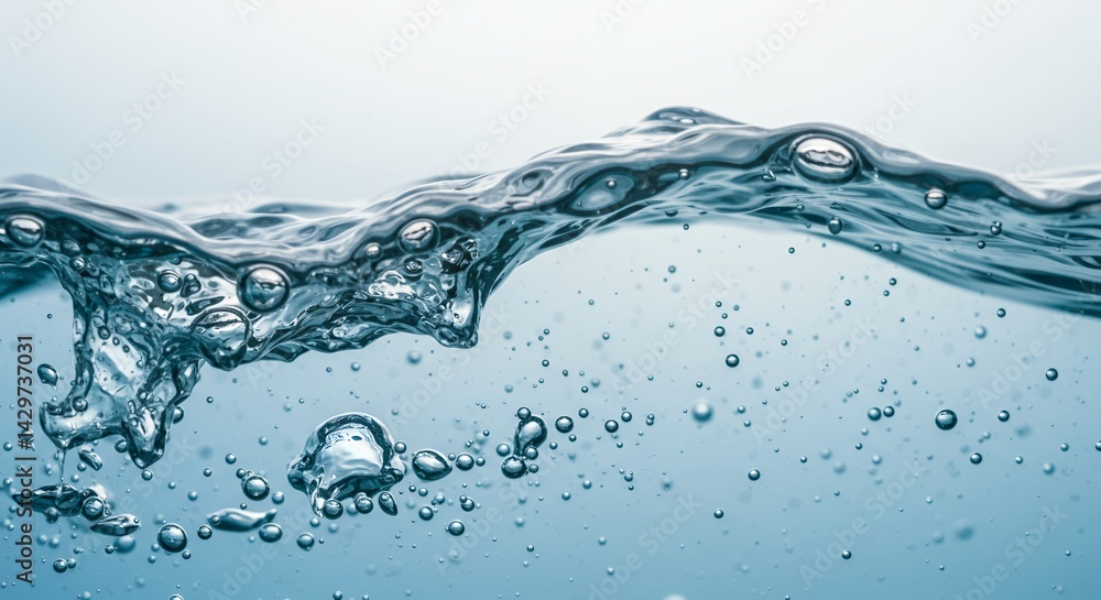 Poster dynamic macro shot of ocean water undulating into a gentle wave filled with air bubbles movement wat