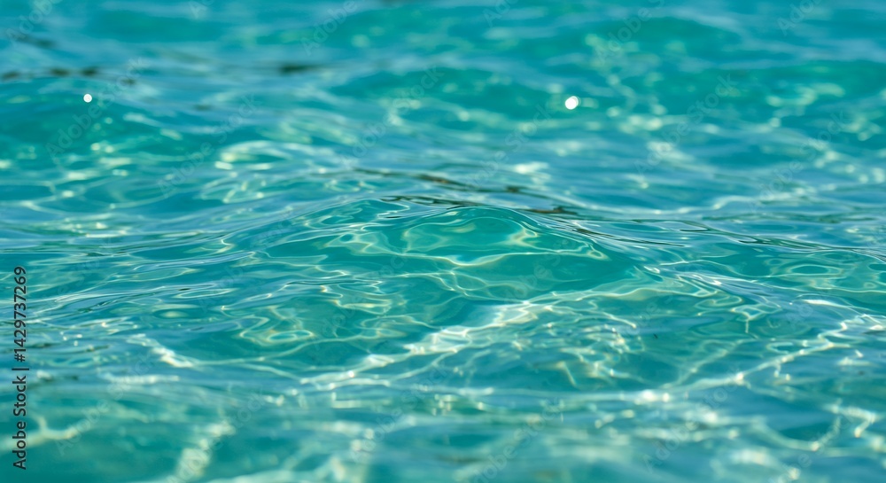 Poster dynamic close up of cerulean ocean water surface rippling reflecting sunlight gentle waves flow and 