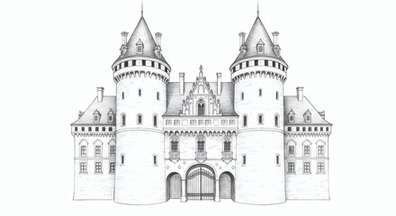 Fototapeta premium Castle sketch isolated on white background