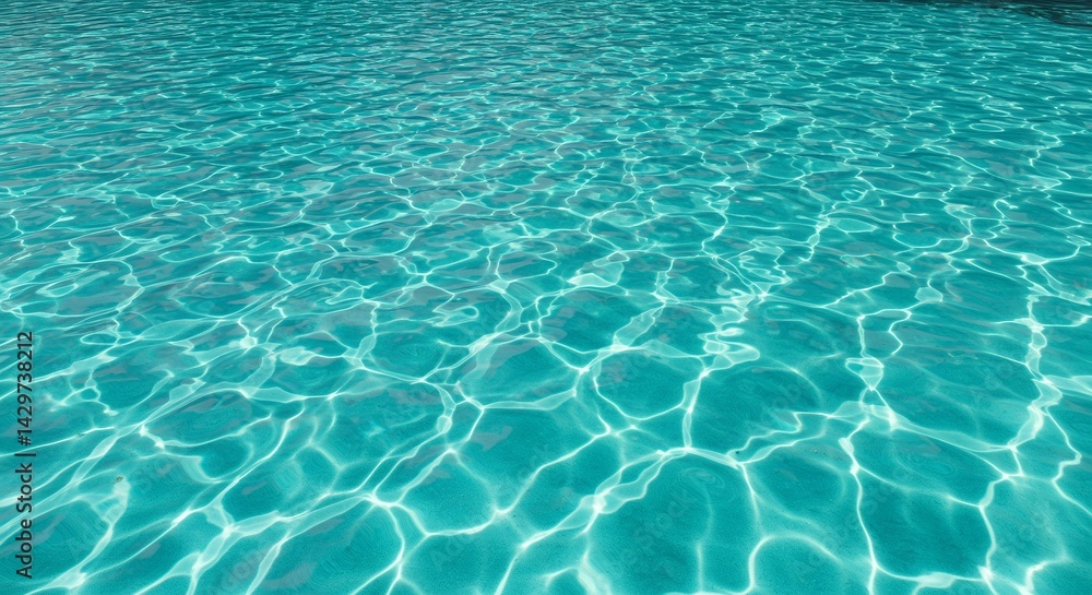 Poster sunlit aquamarine water ripples casting delicate reflections on unseen pool surface in natural light
