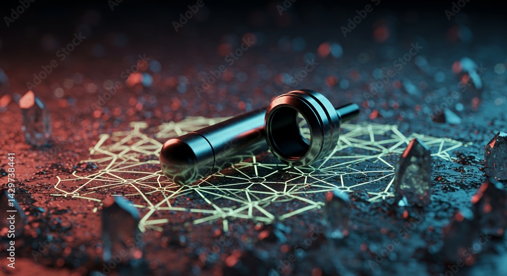 Aufkleber chrome listening device on crystalline web with pulsating light showcasing technological innovation 
