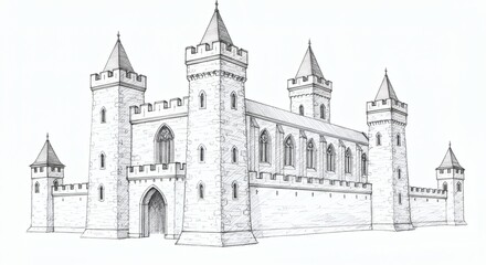 Castle sketch isolated on white background