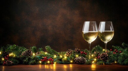 Festive holiday cheer with sparkling wine glasses.