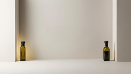 Minimalist Background with Olive Oil and Vinegar Bottles for Text Overlay or Product Mockup