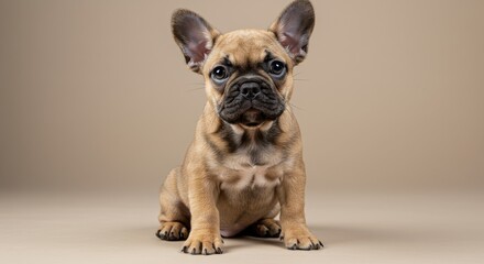 French Bulldog puppy sitting upright with alert and curious expression