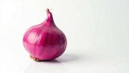 Fototapeta premium Single red onion, vibrant color, clean white backdrop, isolated, red onion, organic