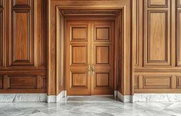 Obraz premium Elegant wooden double doors in a grand hall