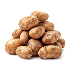 Pile of fresh raw potatoes stacked together, isolated on white background
