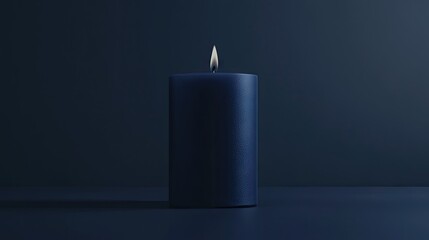 Dark, solitary candle illuminates a deep indigo space.