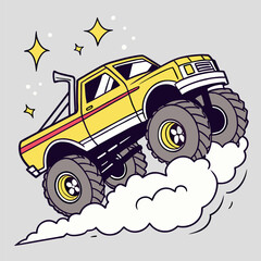 Cartoon Monster Truck Jumping Off-Road Vehicle Graphic © Design Planer