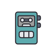 Cassette player colored icons, minimalist vector illustration ,simple transparent graphic element .Isolated on white background