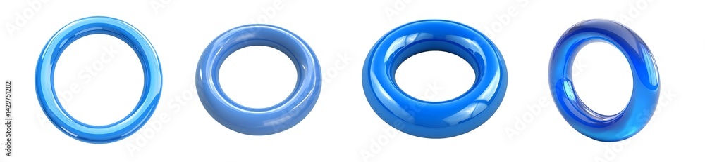 Poster set of digital rendering abstract circular shapes, isolated on transparent background