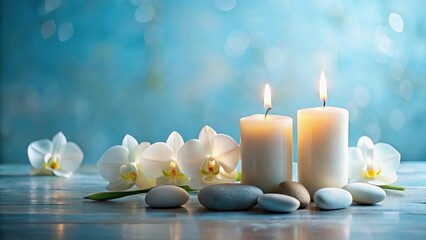 Serene Spa Atmosphere Tranquil Candles, Smooth Stones, and Delicate Orchids Create a Relaxing and Peaceful Setting