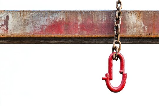 Rusted metal beam with red chain hook