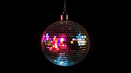Fototapeta premium Disco Ball Mirror Ball Hanging Decoration Party Nightclub Festive Colorful Shiny Retro Vintage Elegant Design Element Bright Lights Reflection fun 