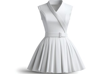 White women's dress, studio shot, fashion design, digital rendering