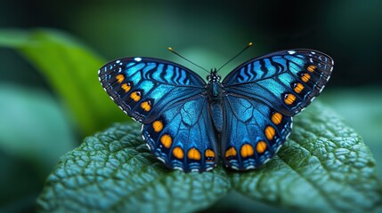 Obraz premium Azure patterns decorate the wings of a tropical butterfly