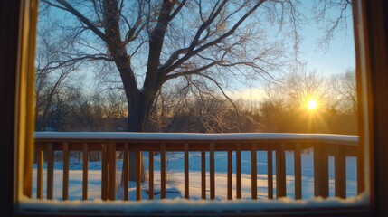 Fototapeta premium Winter Sunrise Through a Window