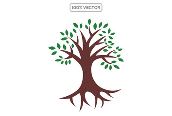Obraz premium green forestry strong root tree logo , simple and modern trees natural logo illustration , Oak tree vector isolated on white background