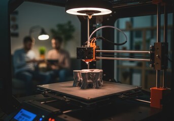 3d Printer Nozzle Building Grey Object Under Light