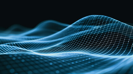 Digital Blue Waves: A dynamic depiction of digital blue waves, a visual representation of complex data flow. Lines and dots create a sophisticated aesthetic. 