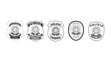 Brasão da Policia do Brasil. Policia Federal PF, Policia Rodoviaria Federal PRF, Judicial, Polícias especiais em vetor editável para concurso publico da policia brasileira 