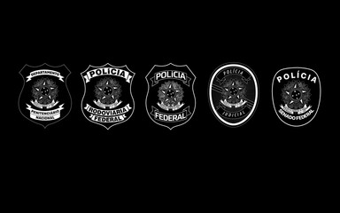 Brasão da Policia do Brasil. Policia Federal PF, Policia Rodoviaria Federal PRF e Judicial em vetor editável para concurso publico da policia brasileira 