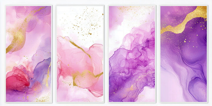A set of four stunning and elegant blank book covers featuring soft pink and purple marble textures, perfect for journals, planners, or custom designs.