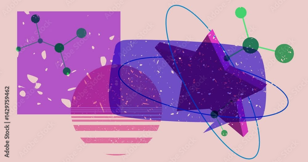 Poster risograph speech bubble with geometric shapes animation. moving object in trendy riso graph design v