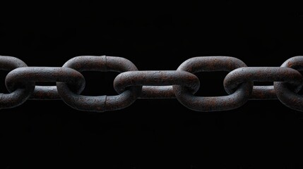 Fototapeta premium A close-up view of an old, rusted chain against a dark background, highlighting its texture and structure.