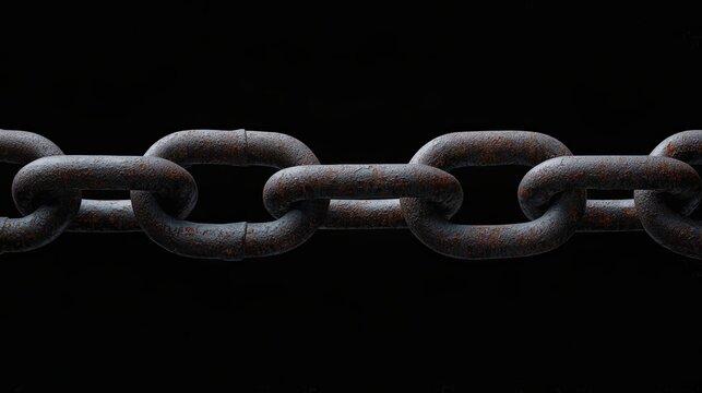 A close-up view of an old, rusted chain against a dark background, highlighting its texture and structure. - Powered by Adobe