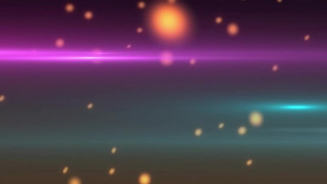 Scene showing glowing magenta and cyan neon streaks with drifting orange bokeh over gradient