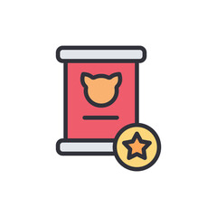 Cat food colored icons, minimalist vector illustration ,simple transparent graphic element .Isolated on white background