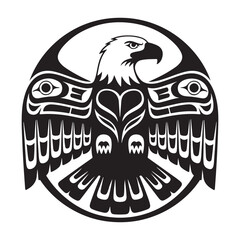 Obraz premium Tribal eagle head tattoo design features a black vector illustration of a wild bird, a symbol of freedom and nature