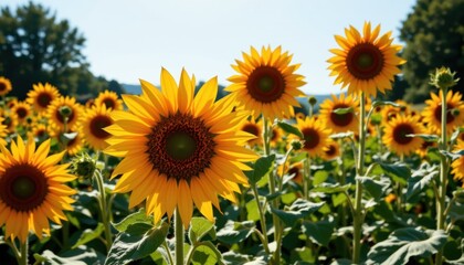 Obraz premium Harvesting sunshine sunflower field in full bloom nature photography bright day vibrant environment