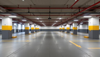 Fototapeta premium Parking lot layout urban area interior design modern environment wide-angle view space utilization