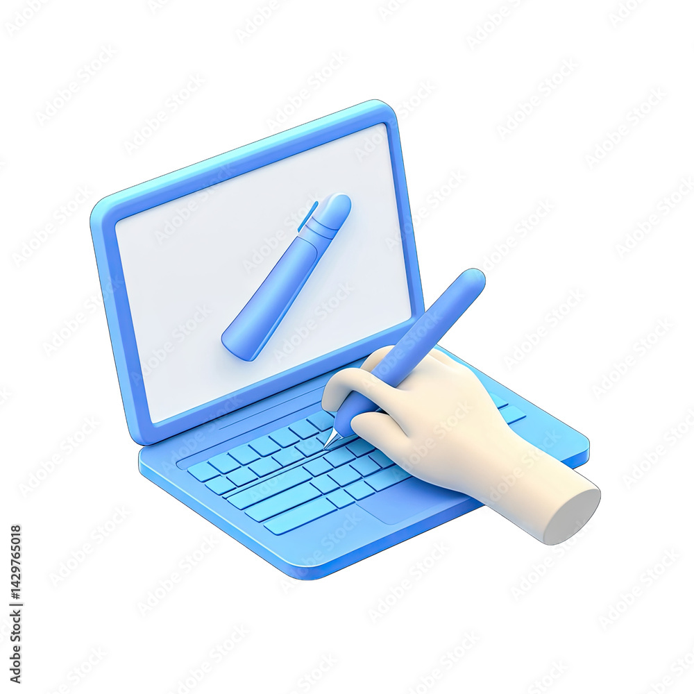 Aufkleber stylized laptop with a hand drawing on its screen using a pen it represents digital creativity and d