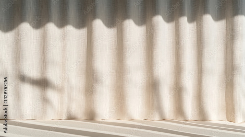 Poster a soft, textured curtain casts gentle shadows, creating a serene atmosphere with warm lighting and s