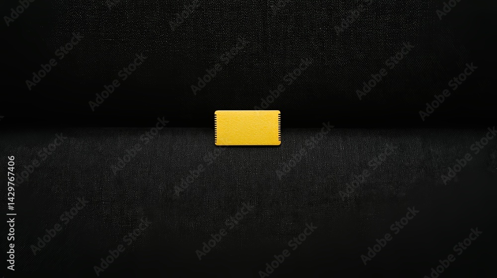 Poster a bright yellow rectangular object centered against a dark, textured background, creating a striking