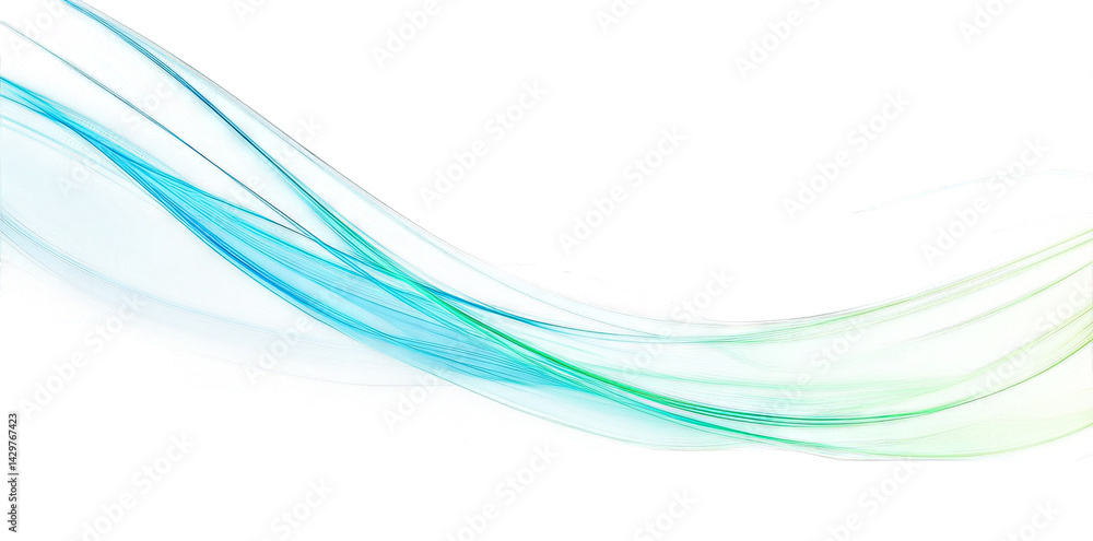 Poster smooth flowing lines in shades of blue and green against a light background creating a calming and m