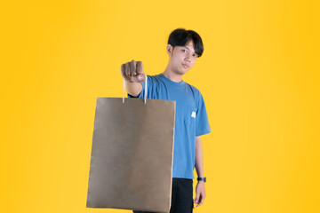 a man showing his bag to the camera
