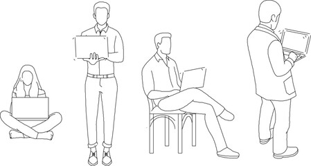 silhouette design vector illustration sketch of a person doing activities using a laptop