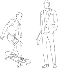 silhouette design vector illustration sketch of a person doing activities using a skateboard for refreshing