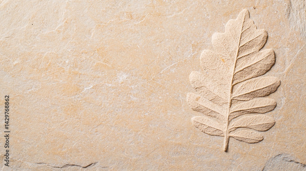 Aufkleber a fossilized leaf imprint on a sandy stone surface, showcasing intricate details and textures of nat