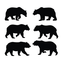 Bear silhouettes set with white Background.