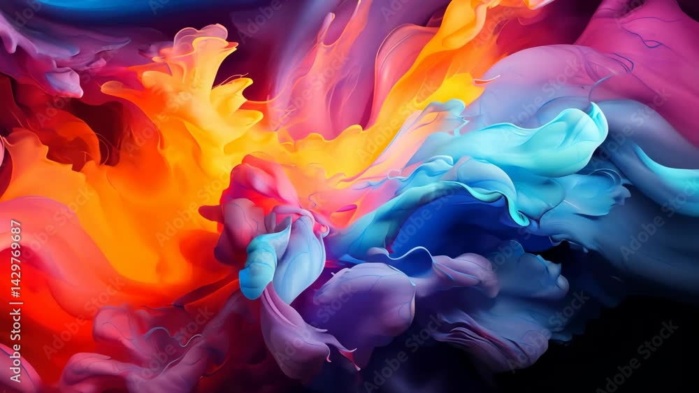 Aufkleber vibrant abstract fluid art with bold colors creating dynamic flow patterns in orange blue and purple