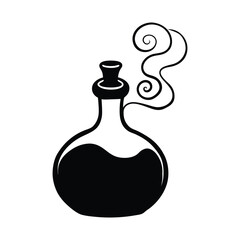 Potion Bottle with Cork and Swirling Vapor Silhouette
