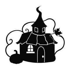 Pumpkin House with Crooked Chimney and Vines Silhouette