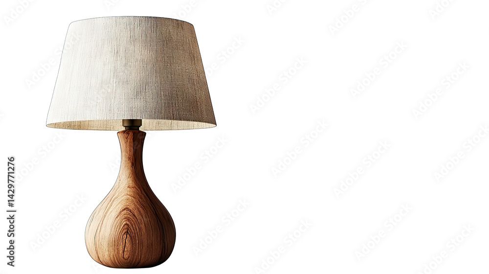 Poster a stylish wooden lamp with a soft fabric shade casting a warm glow in a minimalistic setting enhanci